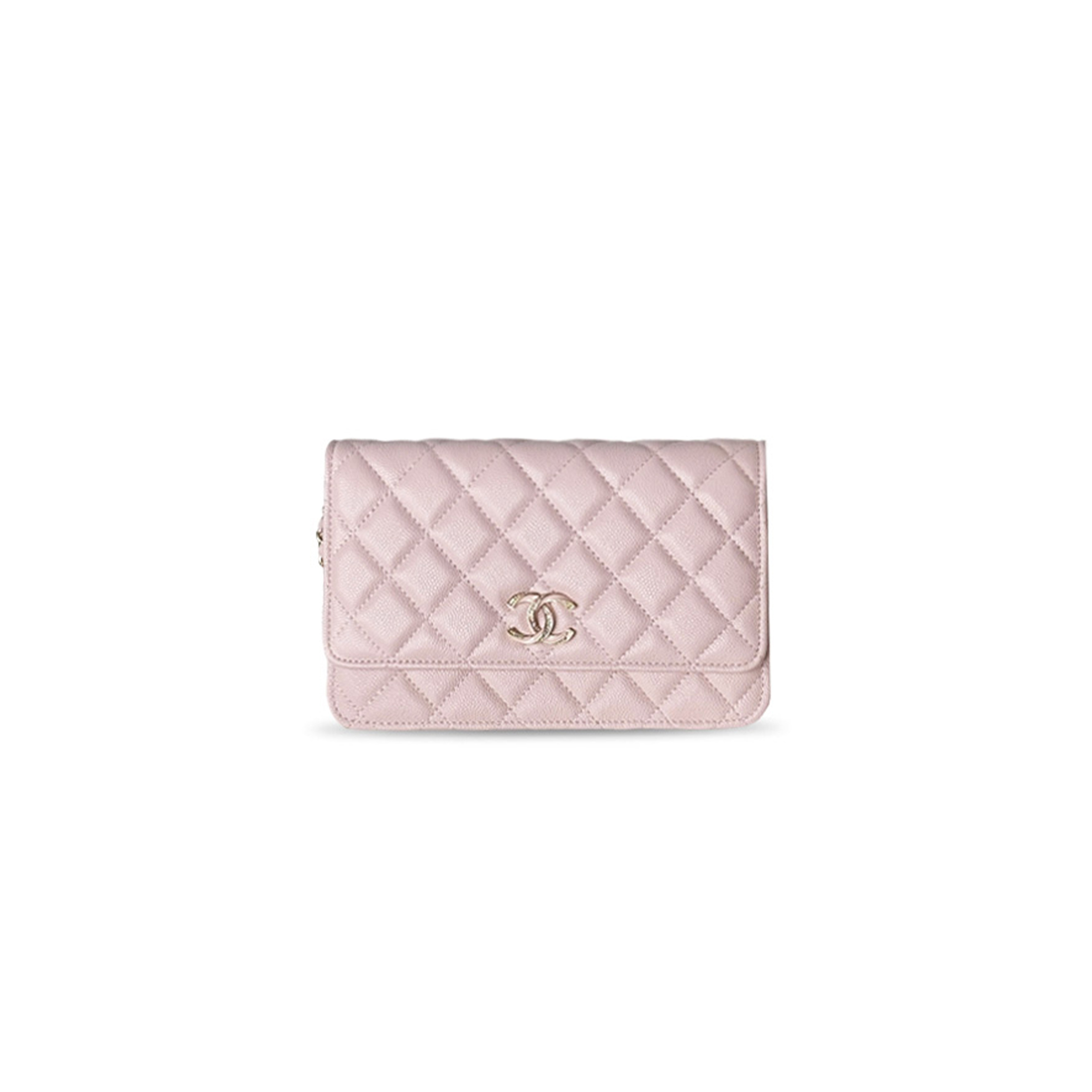 CHANEL CAVIAR QUILTED CRYSTAL CC WALLET ON CHAIN WOC LIGHT PINK AP3336 (19*12.3*3.5cm)